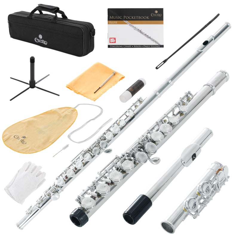 Cecilio Closed Hole C Flute - Musical Instrument, Beginner/Intermediate Flute in Band & Orchestra, Nickel - Image 1